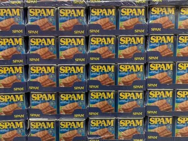 Cans of Spam displayed in a grid by Hannes johnson mRgffV3Hc6c unsplash.